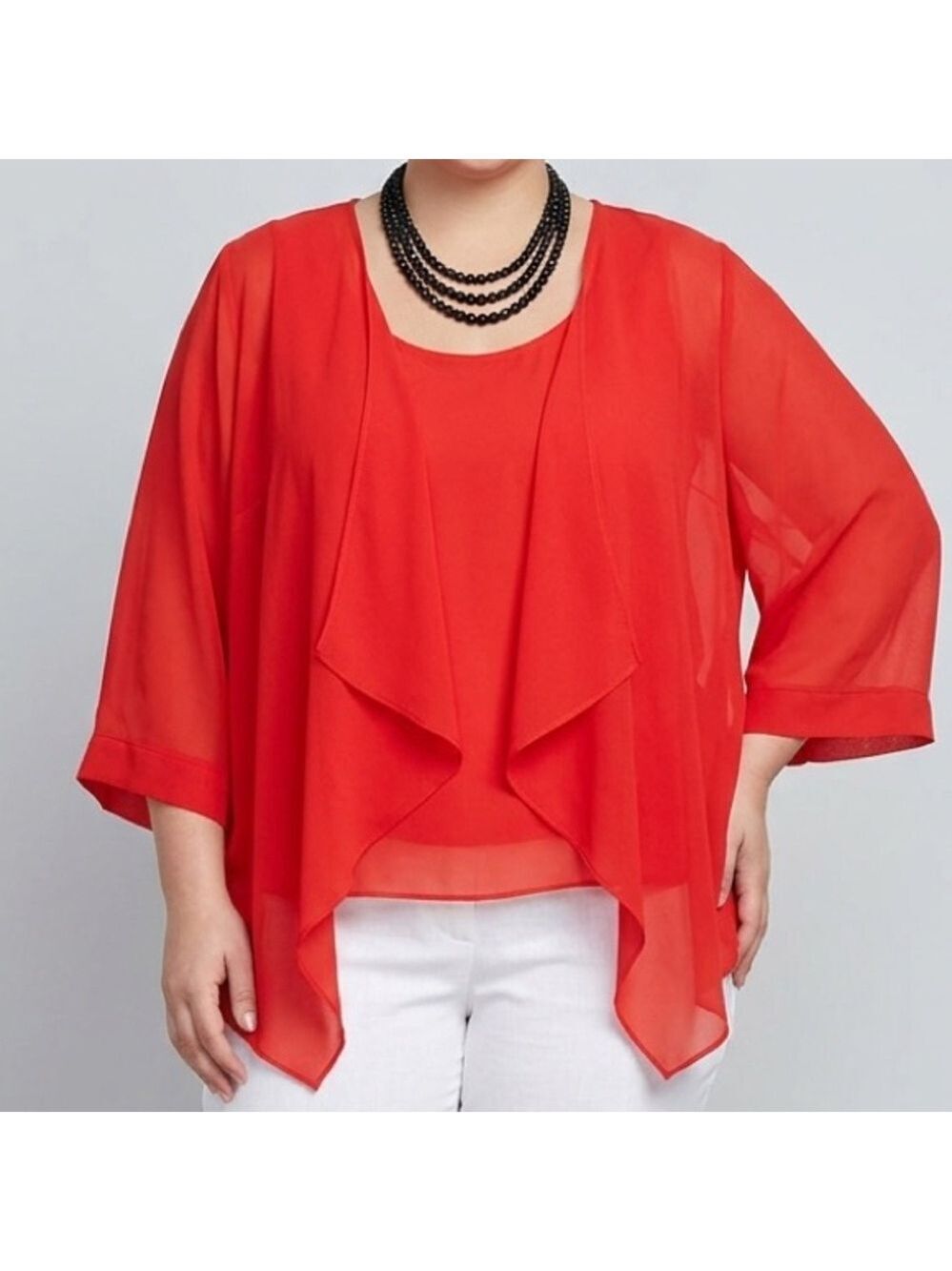 KENNETH COLE REACTION Red Top Attached Filmy Jacket XL